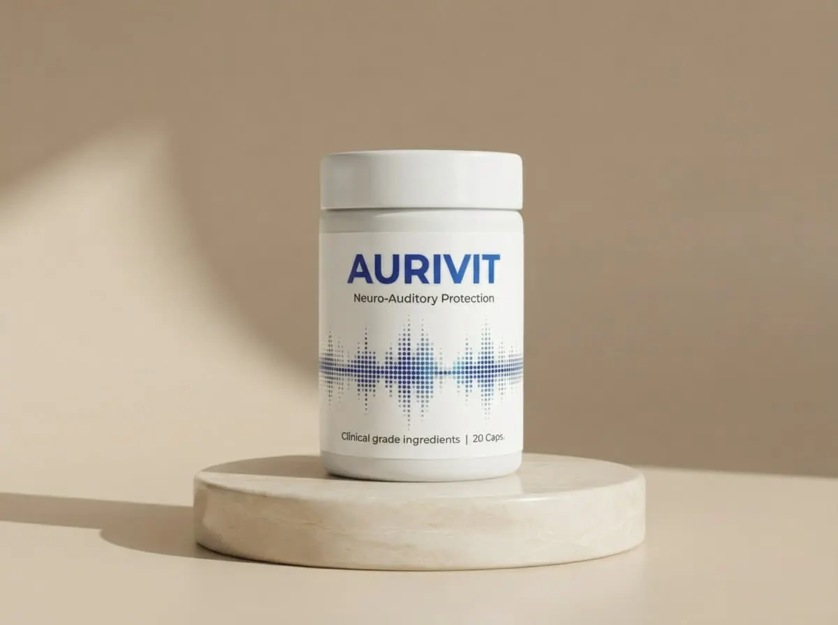 Pot d’Aurivit sur un fond épuré, avec l’onde sonore bleue bien visible sur l’étiquette